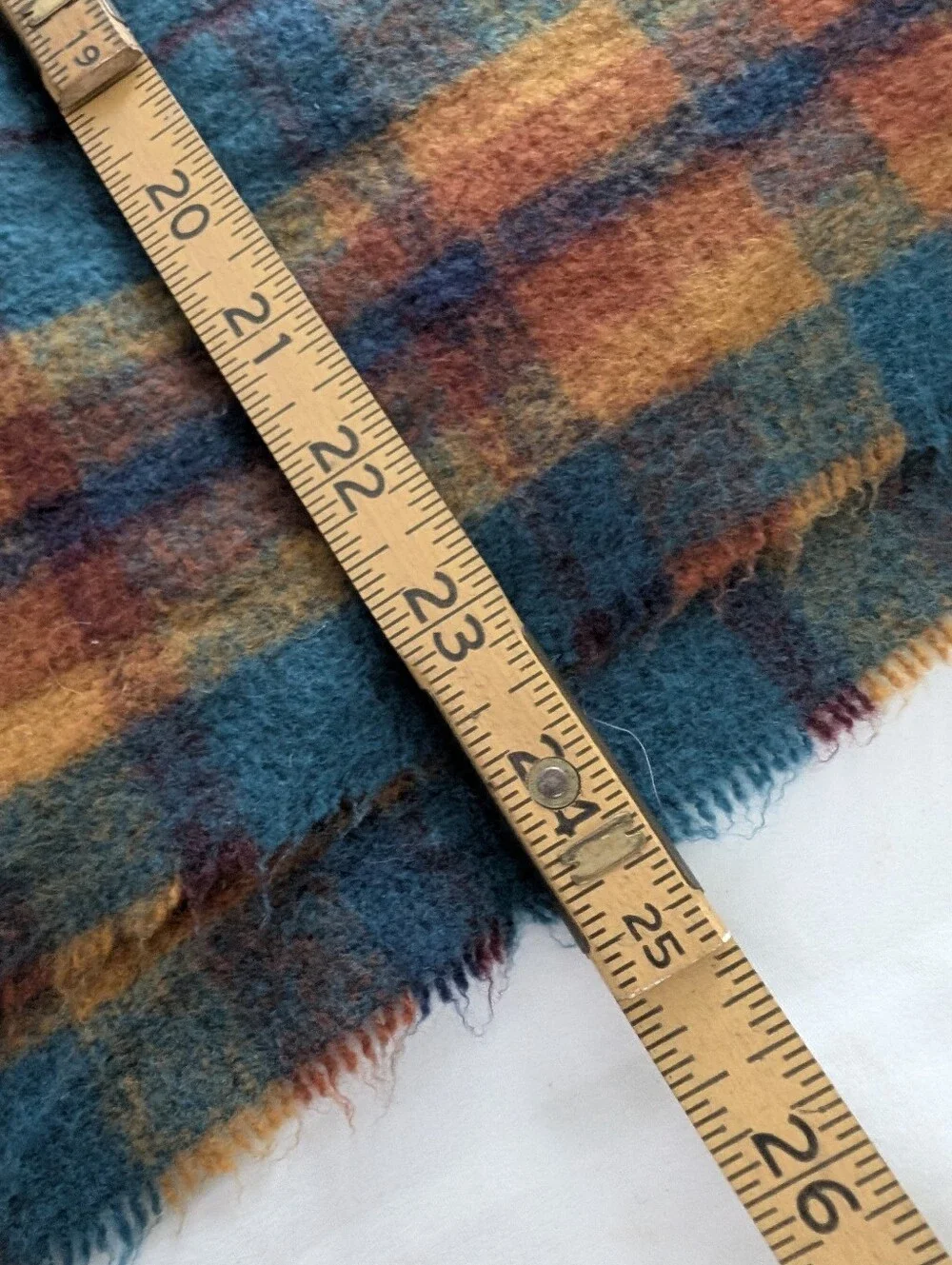 VINTAGE Wool Blanket Shawl Scarf Teal Plum Copper Gold Navy Fringe Wrap 80x24